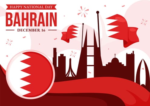Happy Bahrain National Day Vector Illustration on December 16th, Featuring a Waving Flag in a Patriotic Holiday, in a Flat Style Cartoon Background
