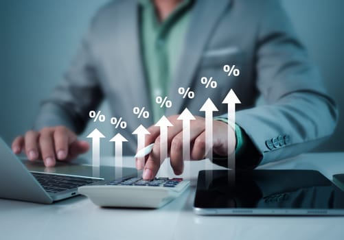 Investors are calculating profits and costs, Interest rate and Dividend yield concept, Investment strategies for long term growth, Retirement planning financial success. Stock market returns. Economic