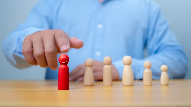 Business concept, Hand of manager management human resource with recruitment and skill employee leader for corporate success, development and growth of leadership with unique, Symbols of metaphor.