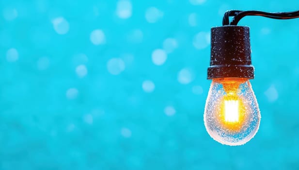 Glowing light bulb against a blue background. Concept of illumination and creativity.