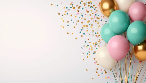 Colorful balloons with confetti for celebration and party decoration.