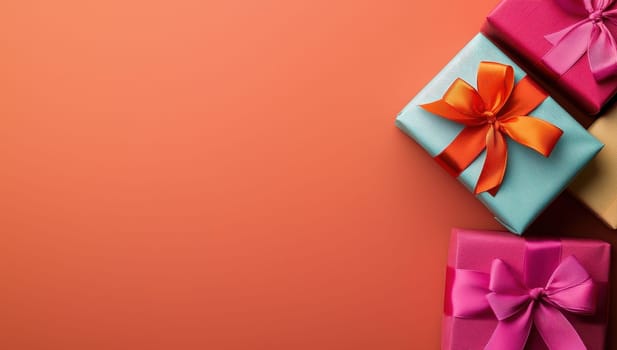 Colorful gift boxes with ribbons on a vibrant background. Perfect for celebrations and occasions.