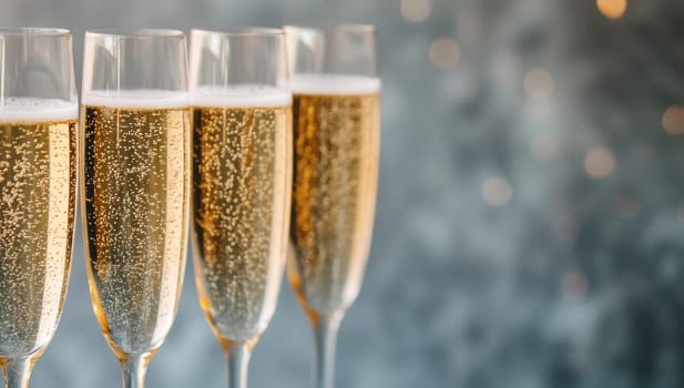 Champagne flutes filled with sparkling wine. Celebration and luxury concept.