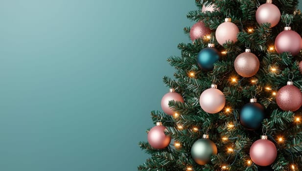 Decorated Christmas tree with colorful ornaments and lights.