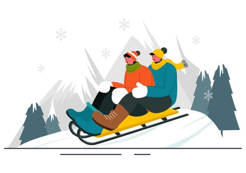 Luge Sled Race Athlete Winter Sport Vector Illustration featuring an Athlete Riding a Sled on Ice in a Flat Style Cartoon Background