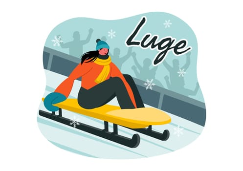 Luge Sled Race Athlete Winter Sport Vector Illustration featuring an Athlete Riding a Sled on Ice in a Flat Style Cartoon Background