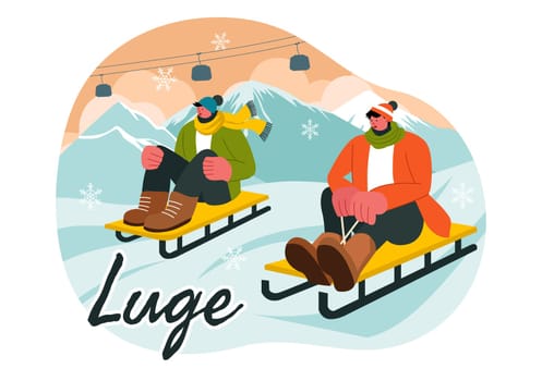 Luge Sled Race Athlete Winter Sport Vector Illustration featuring an Athlete Riding a Sled on Ice in a Flat Style Cartoon Background