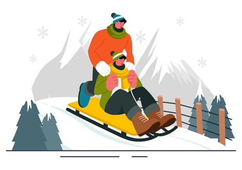 Luge Sled Race Athlete Winter Sport Vector Illustration featuring an Athlete Riding a Sled on Ice in a Flat Style Cartoon Background