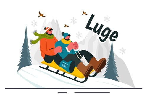 Luge Sled Race Athlete Winter Sport Vector Illustration featuring an Athlete Riding a Sled on Ice in a Flat Style Cartoon Background