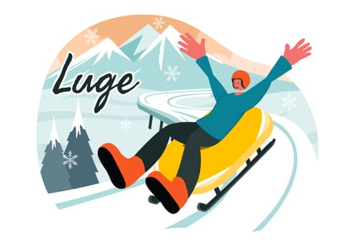 Luge Sled Race Athlete Winter Sport Vector Illustration featuring an Athlete Riding a Sled on Ice in a Flat Style Cartoon Background