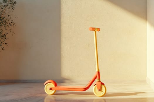 Eco-friendly kick scooter in empty sunny room. AI generated