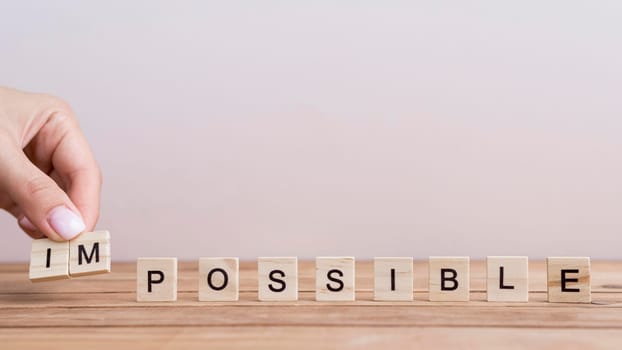 impossible text white cubes arrangement. High resolution photo