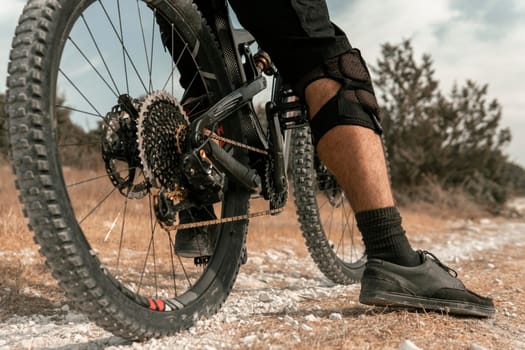 man riding mountain bike close up. High resolution photo