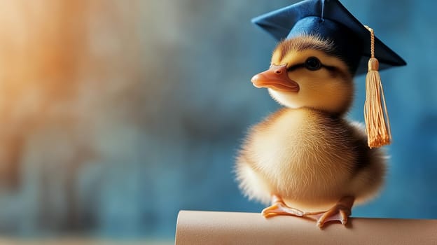 Cute duckling wearing a graduation cap, symbolizing achievement and new beginnings.