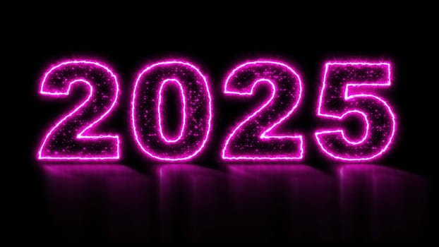2025 glowing neon technology text. Computer generated 3d render