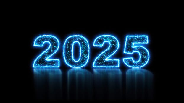 2025 glowing neon technology text. Computer generated 3d render