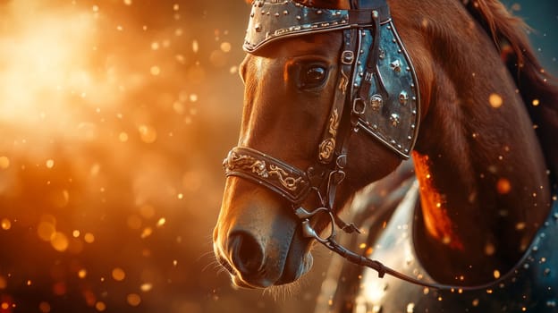 A majestic horse in knight armor, evoking the spirit of medieval chivalry and strength.