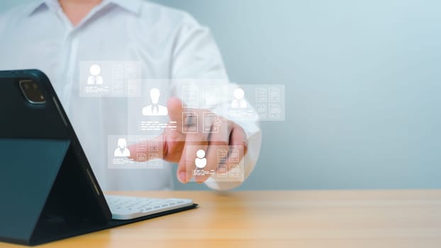 Hr, HRM, Human resources management concept. Check resume, Screening employee information, job applicants, Employees must complete the online survey form, answer the test questions.