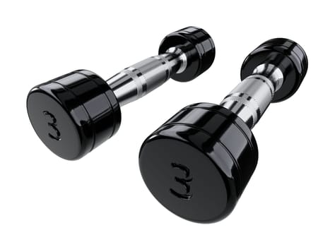 Two blank Round Dumbbells with number 3, black weightlifting gym equipment, isolated on white background. 3D illustration