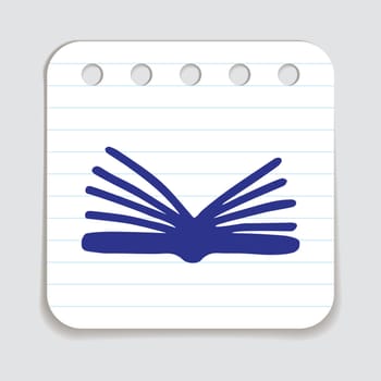Doodle book icon handdrawn with blue pen on a notepaper. Knowledge and education symbol painted in grunge style. Vector illustration isolated on white background