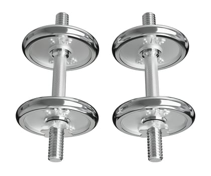 Cast Iron Chrome Adjustable Dumbbells, weightlifting gym equipment, side view, isolated on white background. 3D illustration