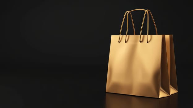 A sleek golden shopping bag on a black background, offering ample copy space for promotional designs.