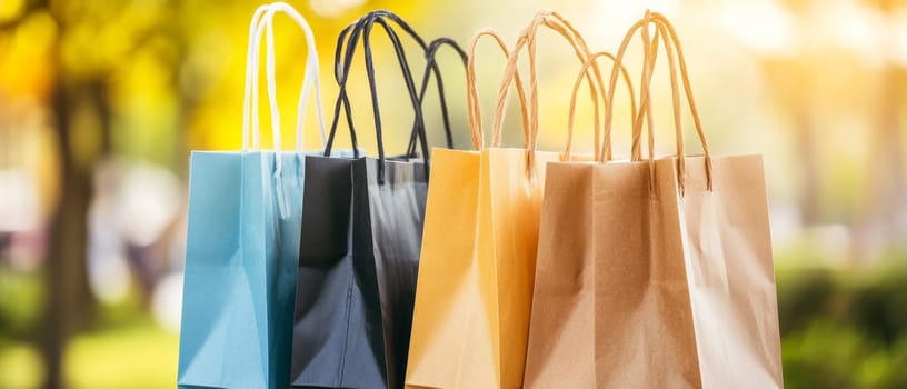 A collection of shopping bags in various colors outdoors, capturing the essence of a vibrant shopping experience.