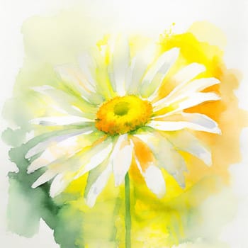 A delicate watercolor painting of a chamomile flower on a white background