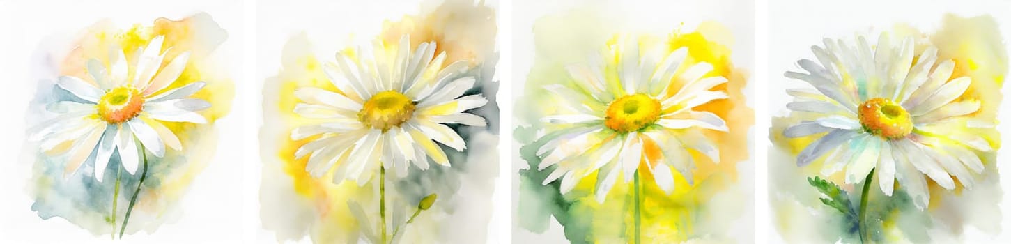 A delicate watercolor painting of a chamomile flower on a white background