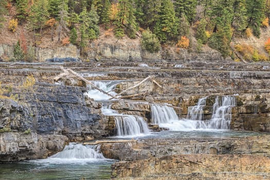 The Kootenai River Falls  during low water in autumn near Libby, Montana.