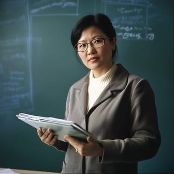 Female Asian Teacher educates children in the Class School
