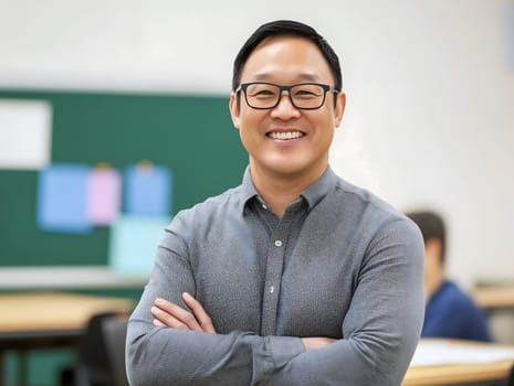 Male Asian Teacher teaching children in the Classroom School