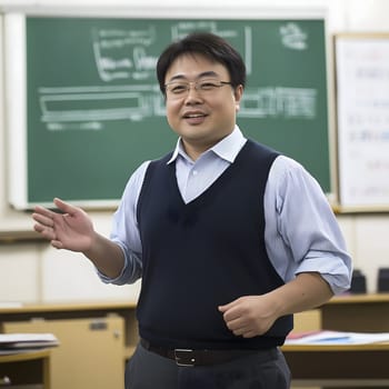 Male Asian Teacher teaching children in the Classroom School