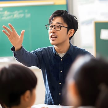 Male Asian Teacher teaching children in the Classroom School