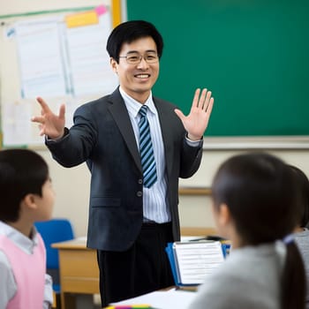 Male Asian Teacher teaching children in the Classroom School