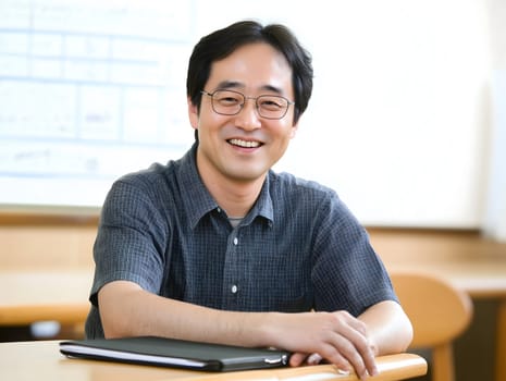 Male Asian Teacher teaching children in the Classroom School
