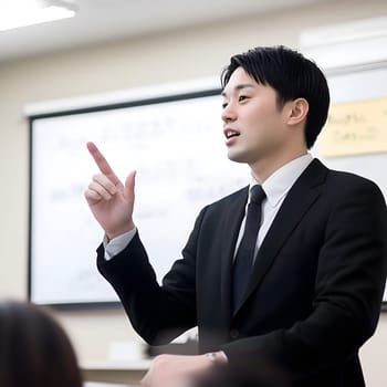 Male Asian Teacher teaching children in the Classroom School