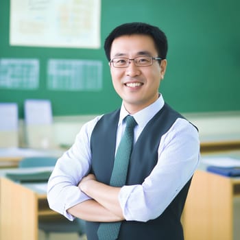 Male Asian Teacher teaching children in the Classroom School