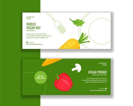World Vegan Day Celebration Horizontal Banner Flat Cartoon Background