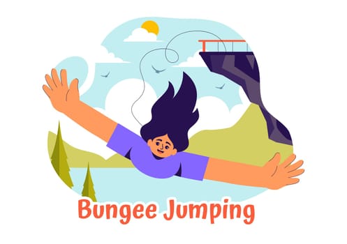 Bungee Jumping Vector Illustration featuring a Person Falling from a Great Height with an Elastic Rope in an Extreme Sport Flat Cartoon Background