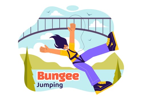 Bungee Jumping Vector Illustration featuring a Person Falling from a Great Height with an Elastic Rope in an Extreme Sport Flat Cartoon Background