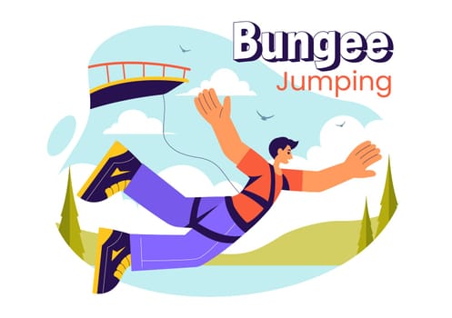 Bungee Jumping Vector Illustration featuring a Person Falling from a Great Height with an Elastic Rope in an Extreme Sport Flat Cartoon Background
