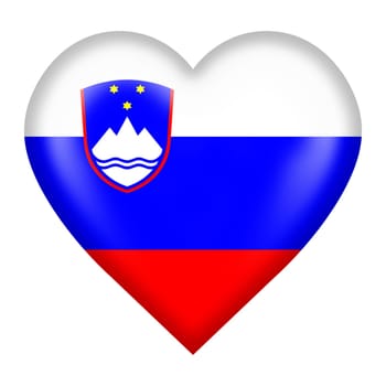 A Slovenia flag heart button isolated on white with clipping path 3d illustration