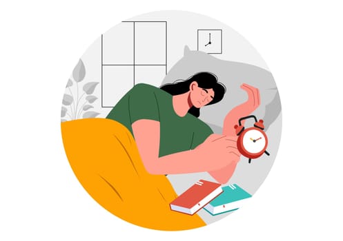 Sleep Vector Illustration of a Happy Young Person Soundly Sleeping and Enjoying Sweet Dreams in a Healthcare Flat Style Cartoon Background