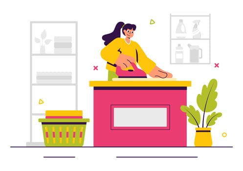 Dry Cleaning Store Service Vector Illustration featuring Washing Machines, Dryers, and Laundry Services for Clean and Fresh Clothing in a Background