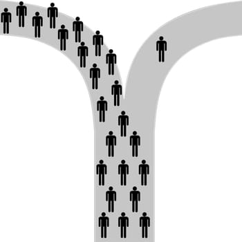 Be different concept with a man who follows a different route than most people