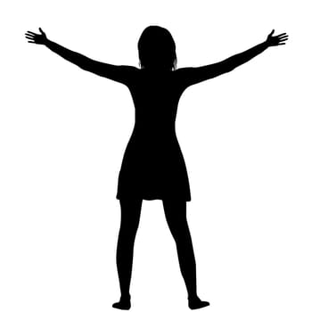 Silhouette of a happy beautiful young woman enjoys life