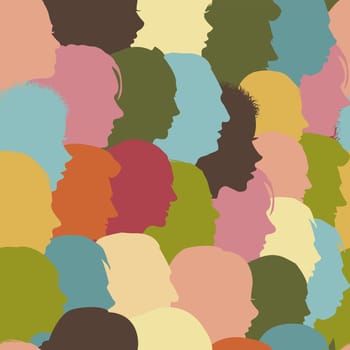 Seamless pattern with silhouettes of human faces