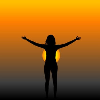 Woman with hands up enjoy the sunrise