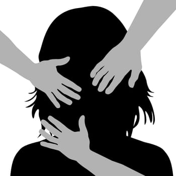 You are not alone concept with a lonely woman and hands that offer to help her